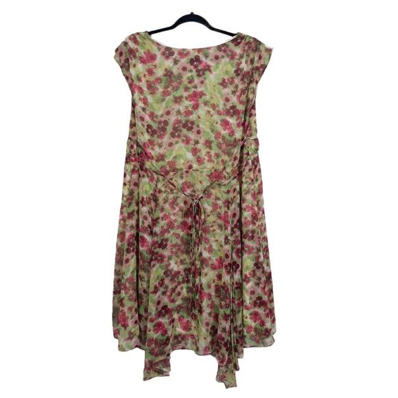 Elle Cottagecore Boho Peasant SharkBite Hem Floral Midi Dress Green Pink Sz 1X - Picture 6 of 10